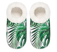 Mexpekil Green Monstera Pantoufles antidérapantes pour femme Motif feuilles de palmier, Feuilles de palmier Monstera Vert, Large/XX-Large