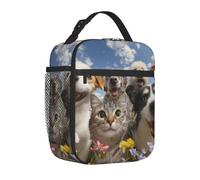 Mexpekil Happy Dogs and Cats Sac à déjeuner isotherme pour homme et femme Boîte à déjeuner isotherme portable avec poche latérale en maille pour adultes