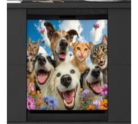 Mexpekil Happy Dogs Cats Aimant de lave-vaisselle 58,4 x 66 cm Autocollant décoratif pour porte d'entrée étanche Panneau magnétique