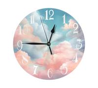 Mexpekil Horloge murale décorative pour la maison, nuage pastel délavé, 25,4 cm, horloge murale silencieuse à piles pour chambre à coucher, cuisine, salon, bureau