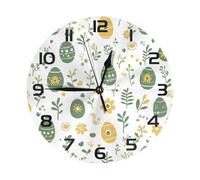 Mexpekil Horloge murale silencieuse avec feuilles d'œufs verts, jaunes, noires, 25 cm, fonctionne avec piles, horloge décorative moderne pour salon, cuisine, chambre à coucher, bureau