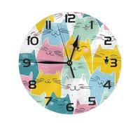 Mexpekil Horloge murale silencieuse avec visages de chat de dessin animé, noir, 25 cm, horloge murale ronde à piles, horloge décorative moderne pour salon, cuisine, chambre à coucher, bureau