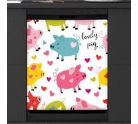 Mexpekil Housse aimantée colorée pour lave-vaisselle Motif cochon et cœur 58,4 x 66 cm