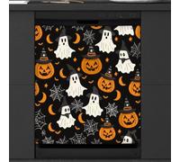 Mexpekil Housse aimantée pour lave-vaisselle, motif citrouilles, fantômes, chauves-souris, 58,4 x 66 cm, autocollant décoratif étanche pour lave-vaisselle, pour appareils de cuisine