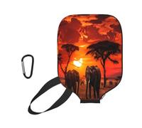 Mexpekil Housse de protection universelle en néoprène extensible pour raquette de pickleball, motif éléphants, coucher de soleil, 29,5 x 22,1 cm, cadeau pour homme et femme