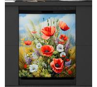 Mexpekil Housse magnétique décorative imperméable pour lave-vaisselle Motif coquelicot et marguerite Rouge 58,4 x 66 cm