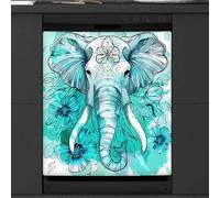 Mexpekil Housse magnétique décorative imperméable pour lave-vaisselle Motif tête d'éléphant Bleu turquoise 53,3 x 66 cm