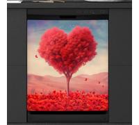 Mexpekil Housse magnétique pour lave-vaisselle, feuilles tombées rouges, arbre heureux, automne, autocollant magnétique pour lave-vaisselle, cuisine, décoration artistique