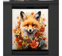 Mexpekil Housse magnétique pour lave-vaisselle, fleurs de renard, animaux vifs, autocollant magnétique pour lave-vaisselle, cuisine, décoration artistique
