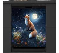 Mexpekil Housse magnétique pour lave-vaisselle Fox Moon Night | Housses décoratives réutilisables pour lave-vaisselle, panneau avant magnétique, autocollant pour appareils de cuisine