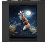 Mexpekil Housse magnétique pour lave-vaisselle Fox Moon Night | Housses décoratives réutilisables pour lave-vaisselle - Panneau avant magnétique - 58,4 x 66 cm - Autocollant pour appareils