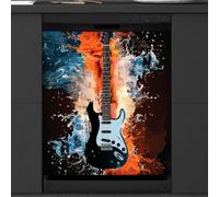 Mexpekil Housse magnétique pour lave-vaisselle, guitare électronique, eau et feu, autocollant magnétique pour lave-vaisselle, cuisine, décoration artistique