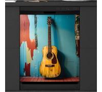 Mexpekil Housse magnétique pour lave-vaisselle, guitare en bois, 66 x 53 cm, couverture magnétique pour cuisine et lave-vaisselle