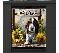 Mexpekil Housse magnétique pour lave-vaisselle, motif beagle, tournesol, chiens, animaux, autocollant magnétique pour lave-vaisselle, cuisine, décoration artistique