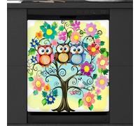 Mexpekil Housse magnétique pour lave-vaisselle, motif chouette arbre heureux, design créatif, autocollant magnétique pour lave-vaisselle, cuisine, décoration artistique