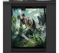 Mexpekil Housse magnétique pour lave-vaisselle, motif dinosaures dans la forêt sur le thème des animaux de la forêt, couverture magnétique autocollante pour lave-vaisselle, cuisine, décoration
