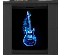 Mexpekil Housse magnétique pour lave-vaisselle, motif guitare bleue, autocollant magnétique pour lave-vaisselle, cuisine, décoration artistique