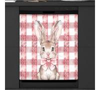 Mexpekil Housse magnétique pour lave-vaisselle, motif lapin mignon avec nœud rose, 167,6 x 133,6 cm