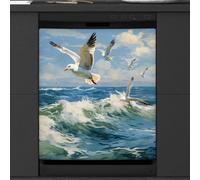 Mexpekil Housse magnétique pour lave-vaisselle Motif mouette Océan 58,4 x 66 cm Autocollant décoratif étanche pour lave-vaisselle