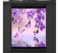 Mexpekil Housse magnétique pour lave-vaisselle, motif papillon, fleur, animal, violet, autocollant magnétique pour lave-vaisselle, cuisine, décoration artistique