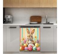 Mexpekil Housse magnétique pour lave-vaisselle Motif œuf de lapin de Pâques 53,3 x 66 cm Autocollant décoratif pour porte d'entrée étanche