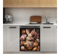 Mexpekil Housse magnétique pour lave-vaisselle Motif œuf de Pâques et lapin 53,3 x 66 cm Autocollant décoratif pour porte d'entrée étanche