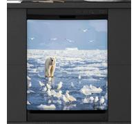 Mexpekil Housse magnétique pour lave-vaisselle, ours blanc dans l'océan arctique, oiseau blanc, autocollant magnétique pour lave-vaisselle, cuisine, décoration artistique