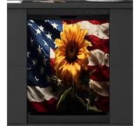 Mexpekil Housse magnétique pour lave-vaisselle, tournesol, drapeau américain, patriotisme, autocollant magnétique pour lave-vaisselle, cuisine, décoration artistique