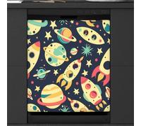 Mexpekil Housse magnétique rétro pour lave-vaisselle Motif fusées et planètes 58,4 x 66 cm
