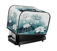 Mexpekil Housse pour grille-pain 4 tranches - Encre bleue et verte - Fleurs de lotus - Accessoires de cuisine - Protection étanche à la poussière pour machine à pain