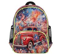 Mexpekil Independense Day Sac à dos de voyage léger et imperméable pour enfants avec sangle de poitrine et porte-bouteille d'eau Motif drapeau des États-Unis