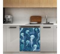 Mexpekil Jellyfish Aimant de lave-vaisselle Bleu 53,3 x 66 cm Autocollant décoratif pour porte d'entrée Panneau magnétique étanche