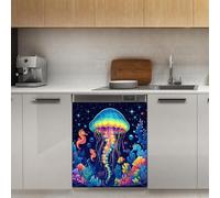 Mexpekil Jellyfish Seahorse Coral Neon Couvercle magnétique pour lave-vaisselle 53,3 x 66 cm Autocollant décoratif pour porte d'entrée étanche Panneau magnétique