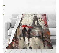 Mexpekil Jeté de lit peinture à l'huile Paris France Tour Eiffel - Couverture polaire douce et chaude - Couverture en flanelle pelucheuse pour lit, canapé, maison, 150 x 200 cm