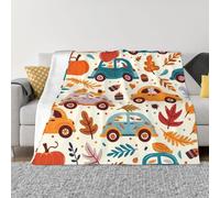 Mexpekil Jeté de voiture citrouille feuilles d'automne couverture polaire douce et chaude en flanelle décorative pour lit, canapé, canapé, voyage, 150 x 200 cm