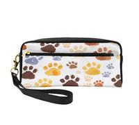 Mexpekil Jolie trousse à crayons aquarelle avec empreintes de pattes de chat et de chien - Trousse de voyage pour maquillage - Sac à main en cuir pour pinceaux de maquillage - Boîte de papeterie pour
