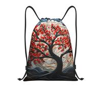 Mexpekil Ligne Rouge Feuille d'érable Arbre Peinture Sacs PE Sac Imperméable Sac de Natation Petit Sac Gym String Sacs, Ligne Rouge Feuille d'érable Art Peinture, M, Minimaliste