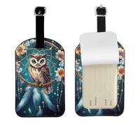 Mexpekil Lot de 1 étiquette à bagages en cuir avec motif attrape-rêves avec hibou - Identificateurs de valise personnalisés - Protection de la vie privée - Étiquettes de bagages de voyage pour bagages