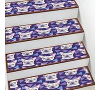 Mexpekil Lot de 10 tapis d'escalier antidérapants avec motif bouledogue français - Motif géométrique