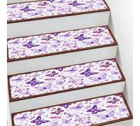 Mexpekil Lot de 10 tapis d'escalier antidérapants avec plumes de papillon violettes