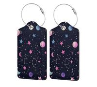 Mexpekil Lot de 2 étiquettes de bagages avec anneaux en acier inoxydable - Étiquettes en cuir - Étoiles, constellations, identificateurs de bagages de voyage, étiquettes de protection de la vie privée