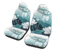 Mexpekil Lot de 2 housses de siège de voiture universelles avec motif fleurs de lotus bleu sarcelle et blanc
