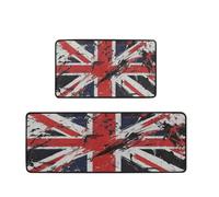 Mexpekil Lot de 2 tapis de cuisine antidérapants en mousse à mémoire de forme rétro avec drapeau du Royaume-Uni 43,2 x 119,4 cm + 43,2 x 73,7 cm