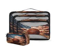 Mexpekil Lot de 4 cubes d'emballage pour valises - Motif drapeau des États-Unis - Sacs d'emballage de compression - Pochette de rangement pour la famille, les vacances, les voyages d'affaires