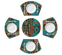 Mexpekil Lot de 4 sets de table ethniques africains pour table ronde avec centre de table, résistants à la chaleur, lavables pour la cuisine (5 pièces)