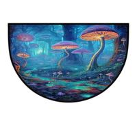 Mexpekil Magic Art - Paillasson demi-lune - Motif forêt de champignons - Pour intérieur et extérieur - Antidérapant - Lavable - Absorbant - Attrape la saleté - Demi-rond - Pour entrée, 61 x 91 cm