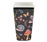 Mexpekil Manchon coloré réutilisable en néoprène pour boissons chaudes et froides, motif champignons, papillons, escargots, pour boissons chaudes et froides, convient pour 766 à 800 ml