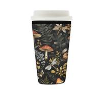 Mexpekil Manchon isotherme réutilisable en néoprène pour boissons chaudes et froides, motif champignons, libellules et escargots de 473 à 532 ml