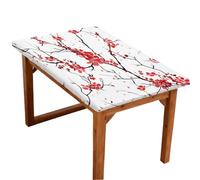 Mexpekil Nappe ajustée rectangulaire avec bord élastique pour tables de 1,2 m, motif fleurs de cerisier japonais, nappe imperméable pour pique-nique, camping, salle à manger, terrasse