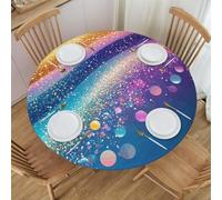 Mexpekil Nappe de table ronde ajustée avec bords élastiques arc-en-ciel pailletés facile à nettoyer - Protection de table imperméable pour extérieur et intérieur - Taille M - Pour table ronde de 114 à